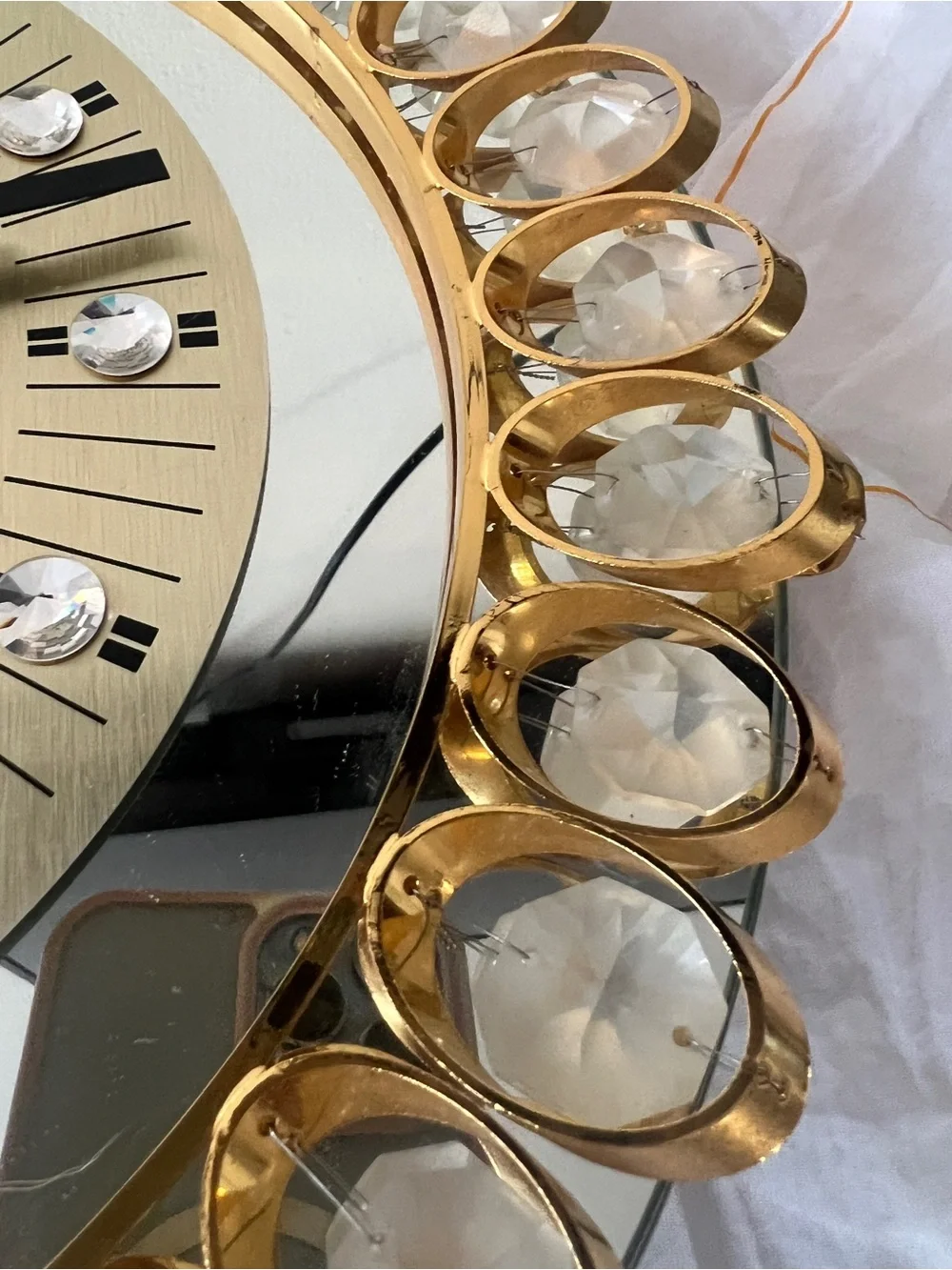 Hollywood Regency Gold And Crystal Clock